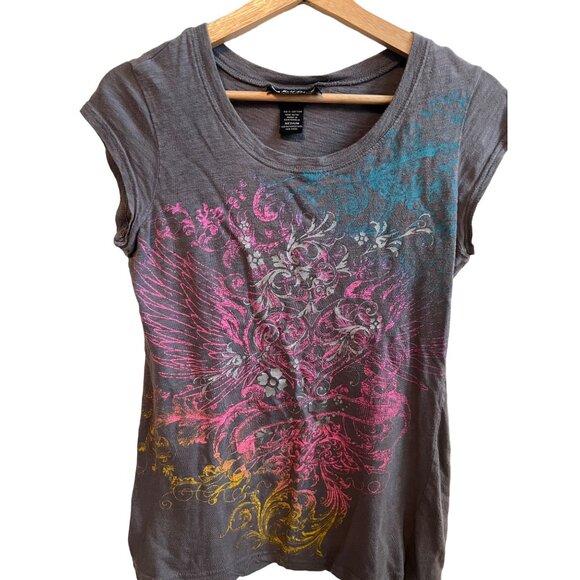 Self Esteem Women's Size Medium Graphic Tee Grey With Colorful Design Y2K Tshirt - Picture 2 of 4